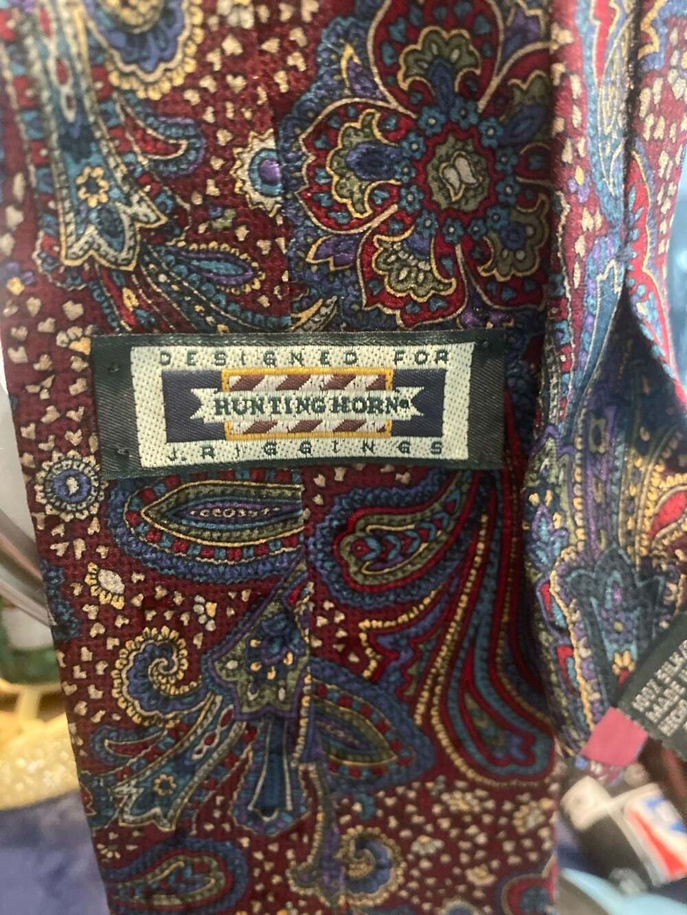 Hunting Horn J. Riggings Burgundy Paisley 100% Silk Tie